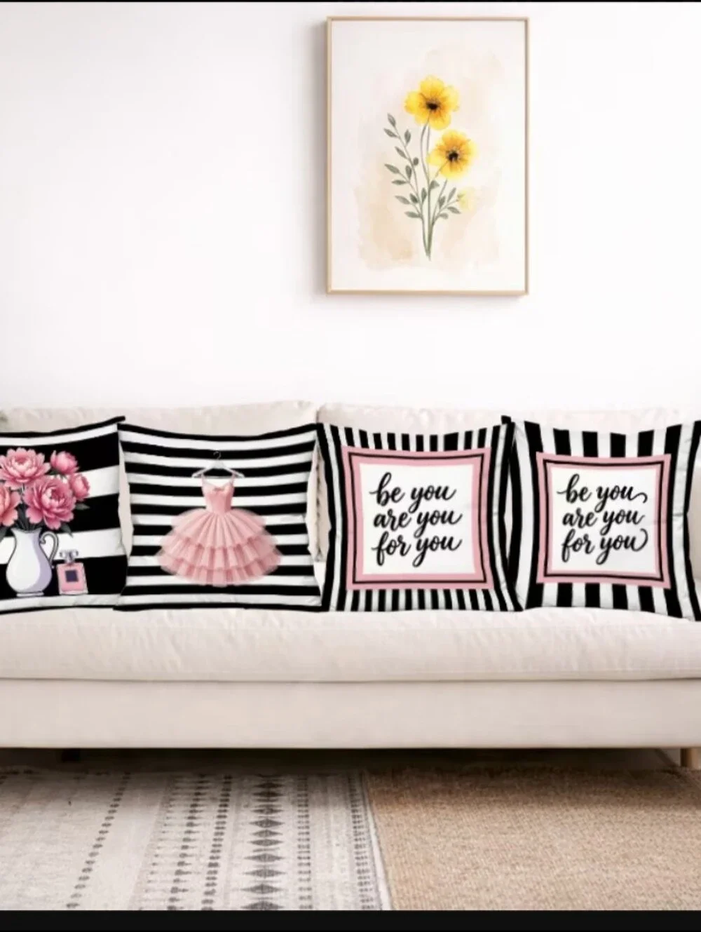 Pink Floral & Tutu Accent Pillow Covers – Set of 4